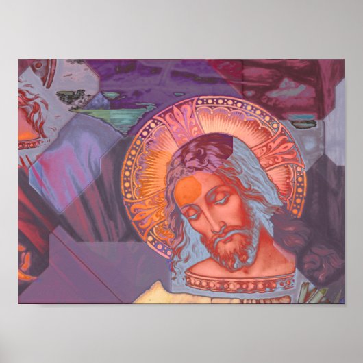 Jezus Christus Halo Kleur Crazy Soft Overlay White Poster (Voorkant)
