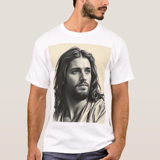 Jezus Christus – handgemaakt houtskoolportret T-shirt (Voorkant)