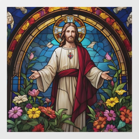 Jezus Christus Heilig Hart Faux Glas in lood Raamsticker (Vel)