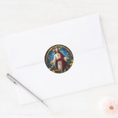 Jezus Christus Heilig Hart Faux Glas in lood Ronde Sticker (Envelop)