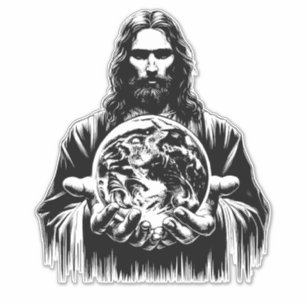 Jezus Christus houdt de wereld Christelijke kunst Sticker