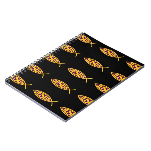 JEZUS CHRISTUS ICHTHYS VISREDDING PAARSE GOUD NOTITIEBOEK (Linkerzijde)