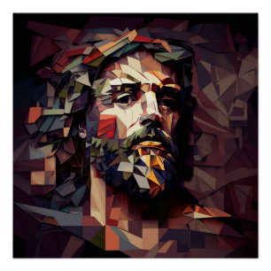 Jezus Christus in Bourgondië en Goud Hoekige Vorme Perfect Poster