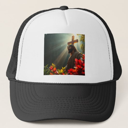 Jezus Christus in de Tuin Trucker Hoed Trucker Pet (Voorkant)