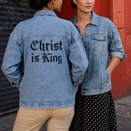 Jezus Christus is Koning Gotische Blackletter Grun Denim Jacket