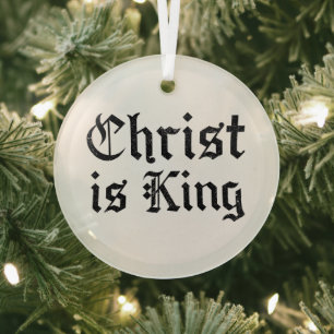 Jezus Christus is Koning Gotische Blackletter Grun Glas Ornament