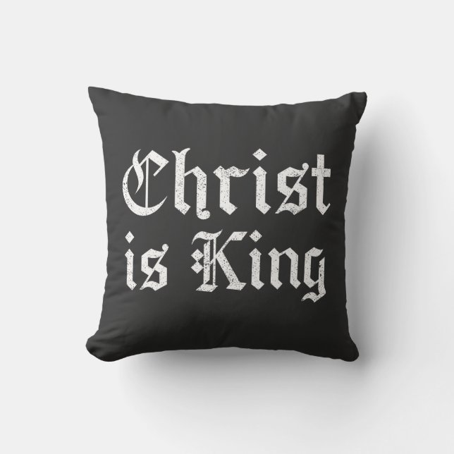 Jezus Christus is Koning Gotische Blackletter Grun Kussen (Voorkant)