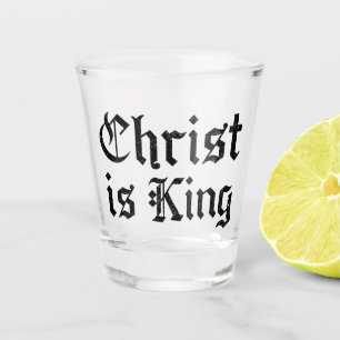 Jezus Christus is Koning Gotische Blackletter Grun Shot Glas