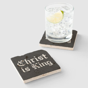 Jezus Christus is Koning Gotische Blackletter Grun Stenen Onderzetter