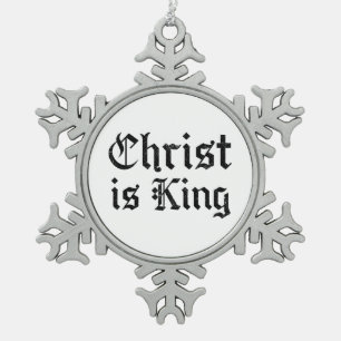 Jezus Christus is Koning Gotische Blackletter Grun Tin Sneeuwvlok Ornament