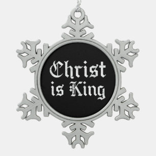 Jezus Christus is Koning Gotische Blackletter Grun Tin Sneeuwvlok Ornament