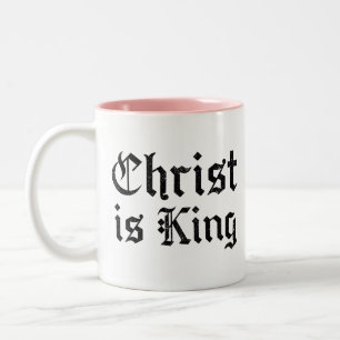 Jezus Christus is Koning Gotische Blackletter Grun Tweekleurige Koffiemok