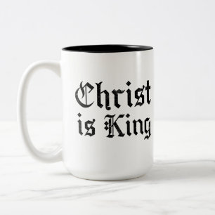 Jezus Christus is Koning Gotische Blackletter Grun Tweekleurige Koffiemok