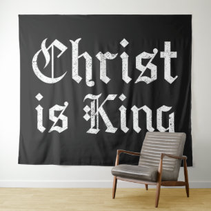 Jezus Christus is Koning Gotische Blackletter Grun Wandkleed