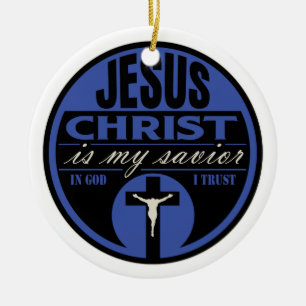 Jezus Christus is mijn redder (blauw) Keramisch Ornament