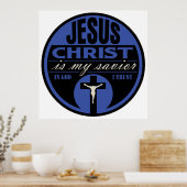 Jezus Christus is mijn redder (blauw) Poster (Keuken)