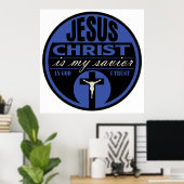 Jezus Christus is mijn redder (blauw) Poster (Thuiskantoor)