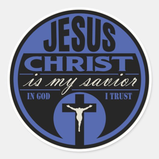 Jezus Christus is mijn redder (blauw) Ronde Sticker (Voorkant)