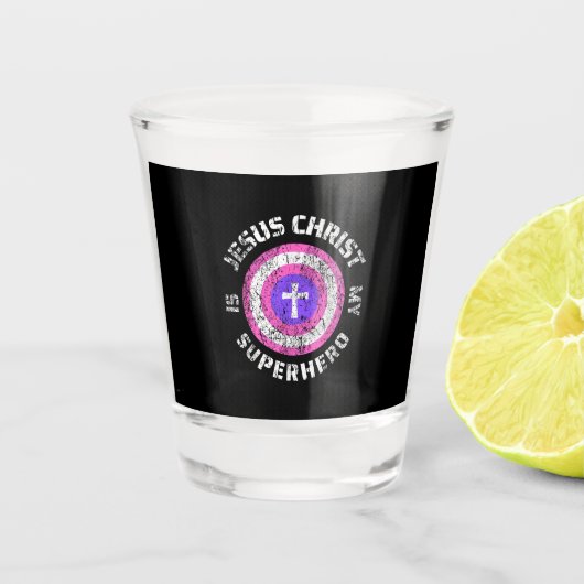 Jezus Christus is mijn superheld Jezus Shot Glas (Voorkant)