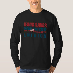 Jezus Christus Jezus redt ons God zegene Amerika T-shirt