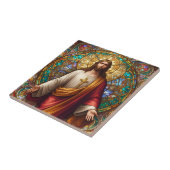 Jezus Christus kleurrijk Glas in lood Tegeltje (Zijkant)
