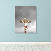 Jezus Christus kruisbeeld sculptuur Canvas Afdruk (Insitu (Houten vloer))