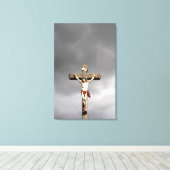 Jezus Christus kruisbeeld sculptuur Canvas Afdruk (Insitu (Houten vloer))