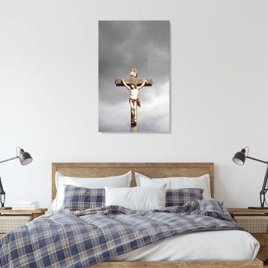 Jezus Christus kruisbeeld sculptuur Canvas Afdruk (Insitu (Slaapkamer))