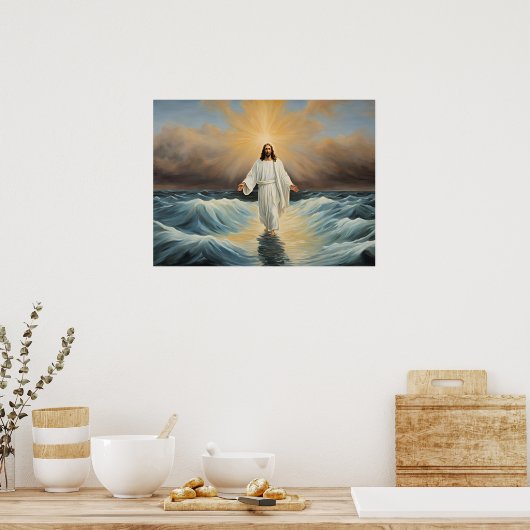 Jezus Christus loopt op het water Poster (Keuken)