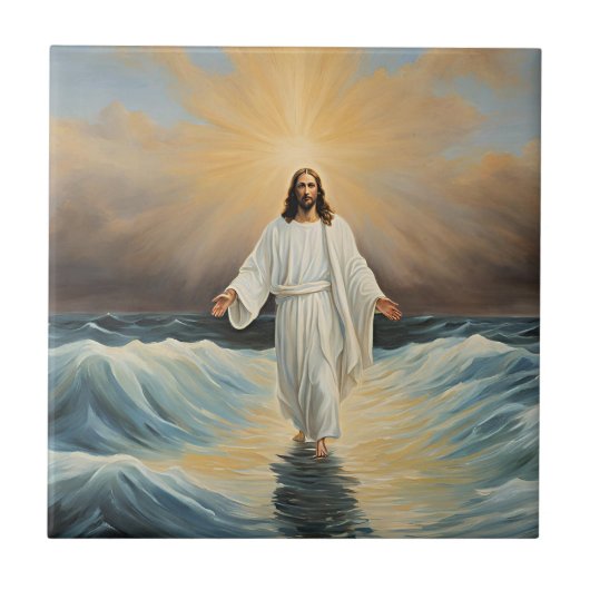 Jezus Christus loopt op het water Tegeltje (Voorkant)