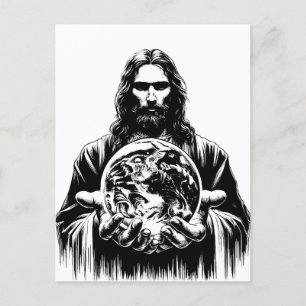 Jezus Christus met de wereld Kunst illustratie Briefkaart