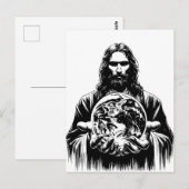 Jezus Christus met de wereld Kunst illustratie Briefkaart (Voorkant / Achterkant)