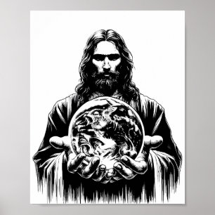 Jezus Christus met de wereld Kunst illustratie Poster