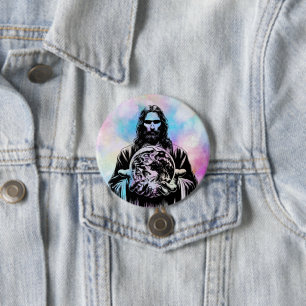 Jezus Christus met de wereld Kunst illustratie Ronde Button 7,6 Cm