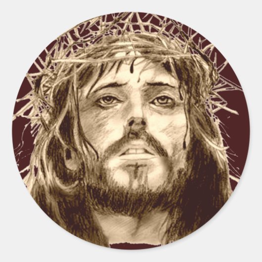 Jezus Christus met een Kroon van Thorns Ronde Sticker (Voorkant)
