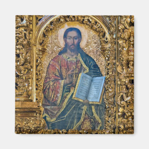 Jezus Christus met Evangelies in Sierlijk Gouden F Magneet