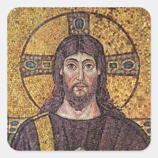 Jezus Christus met Heilige Geest Vlammozaïek Vierkante Sticker (Voorkant)