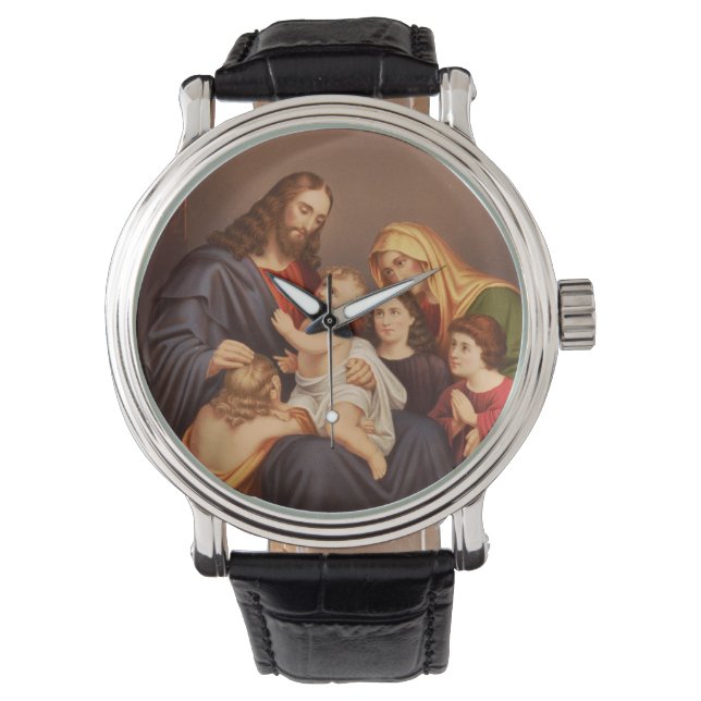 Jezus Christus met Kinderen Premium Kunst Kunstwer Horloge (Voorkant)
