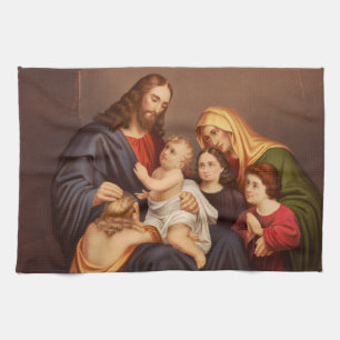 Jezus Christus met Kinderen Premium Kunstwerk Theedoek