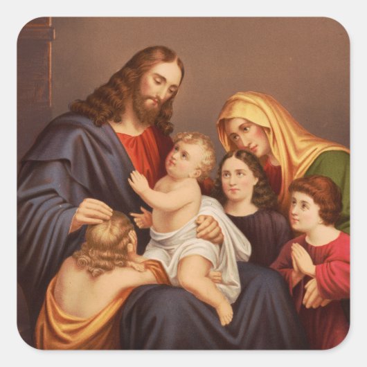 Jezus Christus met Kinderen Premium Kunstwerk Vierkante Sticker (Voorkant)