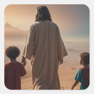Jezus Christus met kinderen Vierkante Sticker