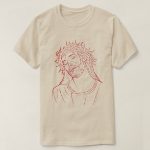 Jezus Christus met Kroon van Thorns Portret Red T-shirt