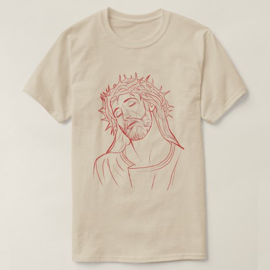 Jezus Christus met Kroon van Thorns Portret Red T-shirt (Design voorkant)