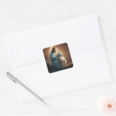 Jezus Christus met Lam Vierkante Sticker (Envelop)