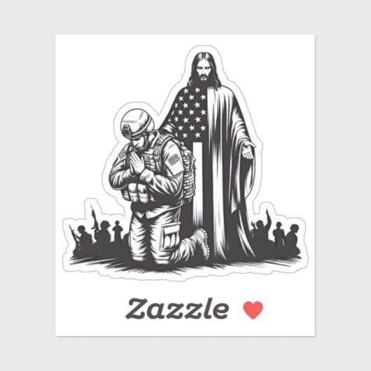 Jezus Christus met militaire soldaat biddende kuns Sticker (Vel)