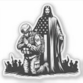 Jezus Christus met militaire soldaat biddende kuns Sticker (Voorkant)