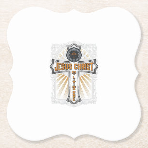 Jezus Christus Mijn Levende Hoop Vintage Kruis Kartonnen Onderzetters