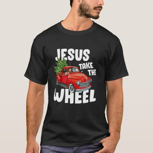 Jezus Christus, neem de rode wiel kerstak mee T-shirt (Voorkant)