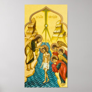 Jezus Christus neemt baptisme Russische icoon Poster