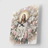 Jezus Christus omringd door lelies Rozen Vierkante Klok (Hoek)